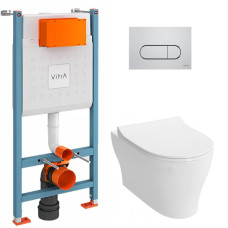 Унитаз с инсталляцией 4в1 Vitra V-fix Core 800-1873, BELLA 4449B003-0101 lift, клавиша Root R хром