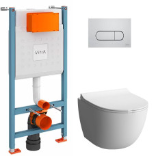 Унитаз с инсталляцией 4в1 Vitra V-fix Core 800-1873, SENTO 7748B003-0075 lift, клавиша Root R хром